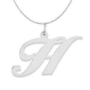 Silver, Ella Collection, LG Fancy Script Initial H Necklace - 20 In